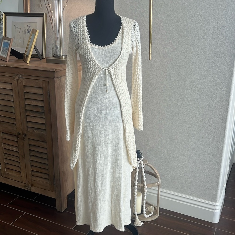 Wandering sage cream maxi dress 2 piece set.